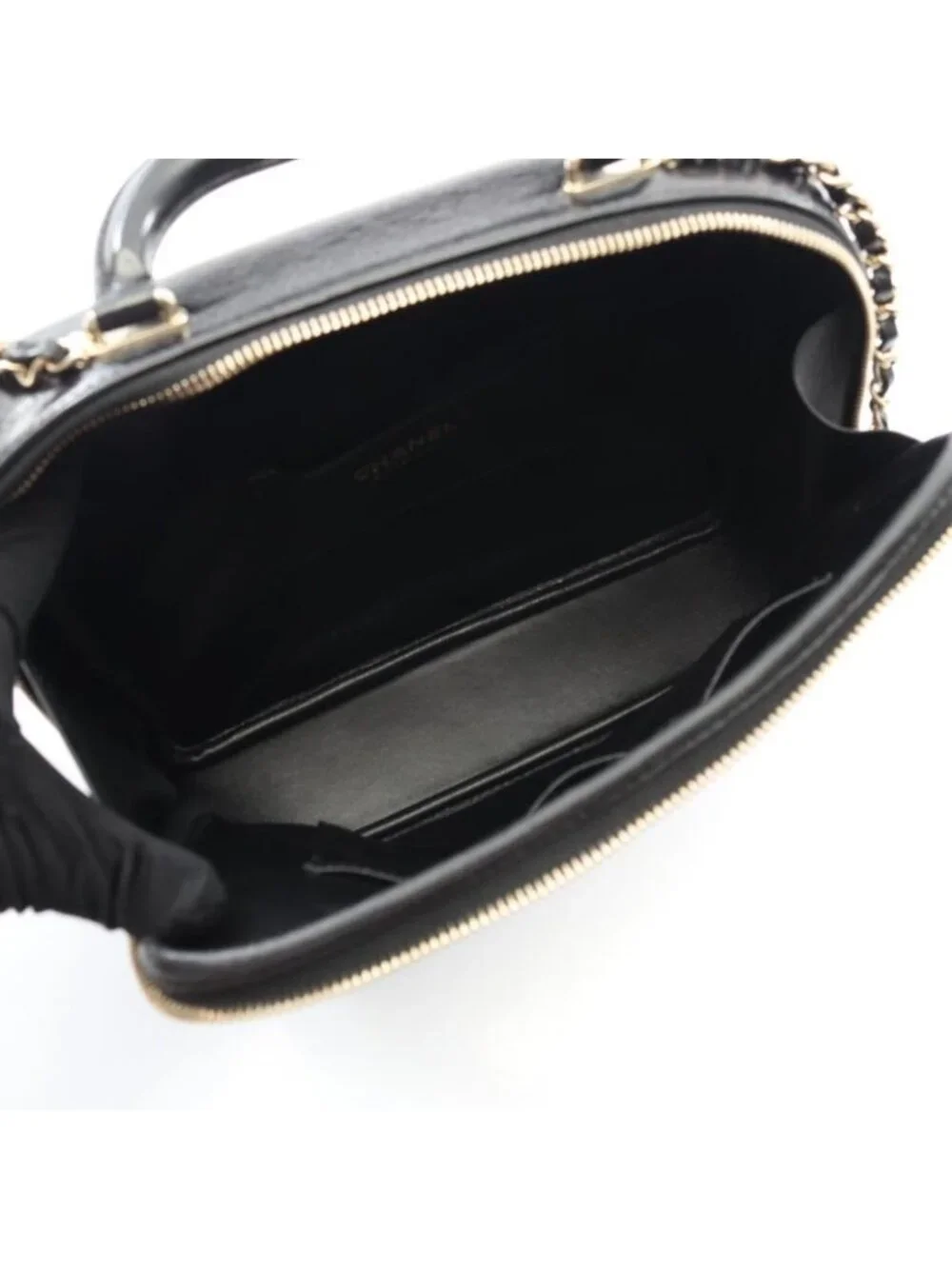 Chanel Shoulder Bag Quilted Top Handle Black Leather
